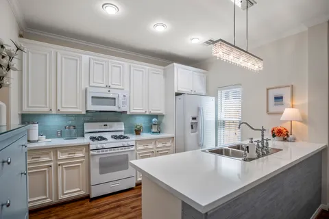 a view of a house with potted plants
