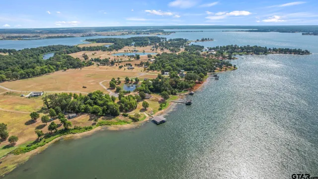a view of a lake in middle of the town