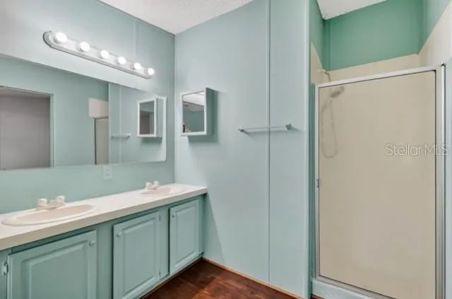 a bathroom with a sink and mirror