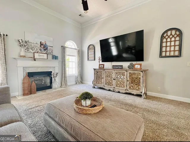a living room with furniture and a flat screen tv