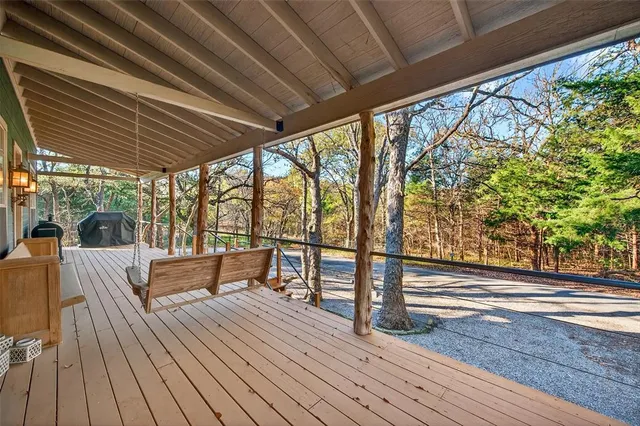 a view of steet with deck