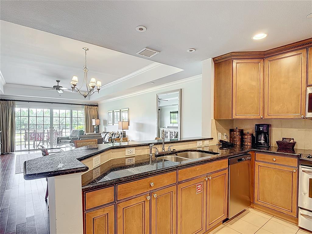 1356 Centre Ct Ridge Drive, Unit 103 Reunion, FL 34747 - Photo 8 of 53 a kitchen with granite countertop a sink and cabinets