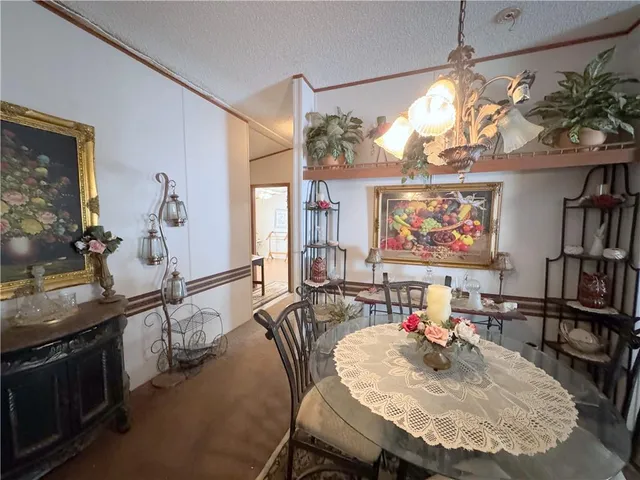 a living room with furniture a chandelier and a rug