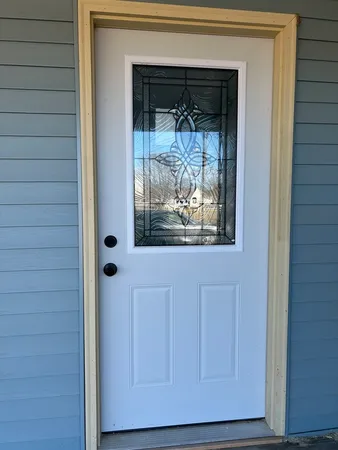 a view of wooden door