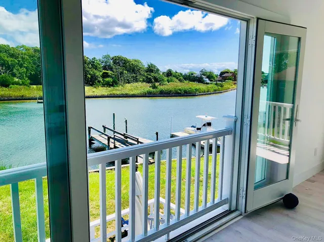 a view of a balcony with chair