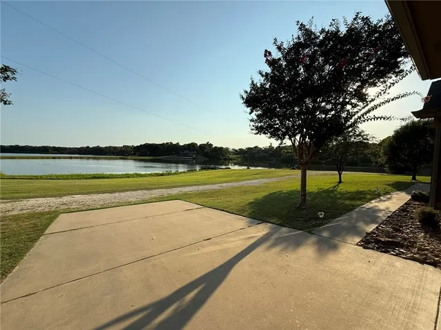 a view of a park with large trees