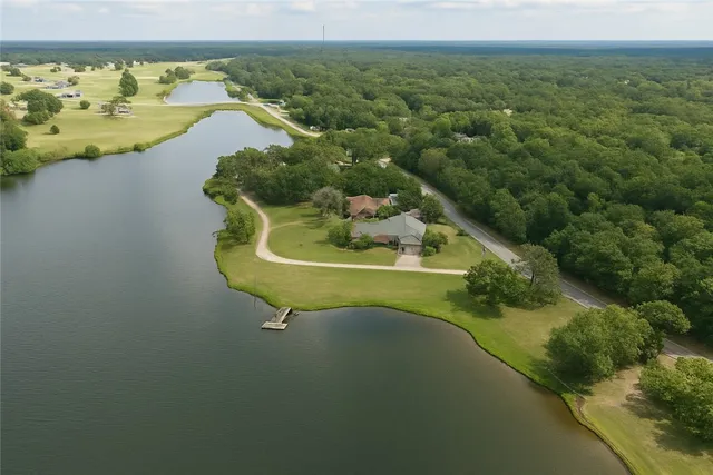a view of a lake in middle of the town