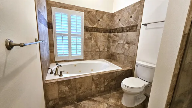a bathroom with a toilet and a bathtub