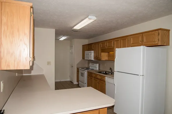a kitchen with a refrigerator a stove top oven a sink and dishwasher
