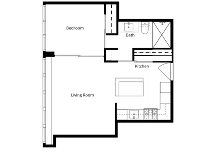 a picture of a bench in front of a door