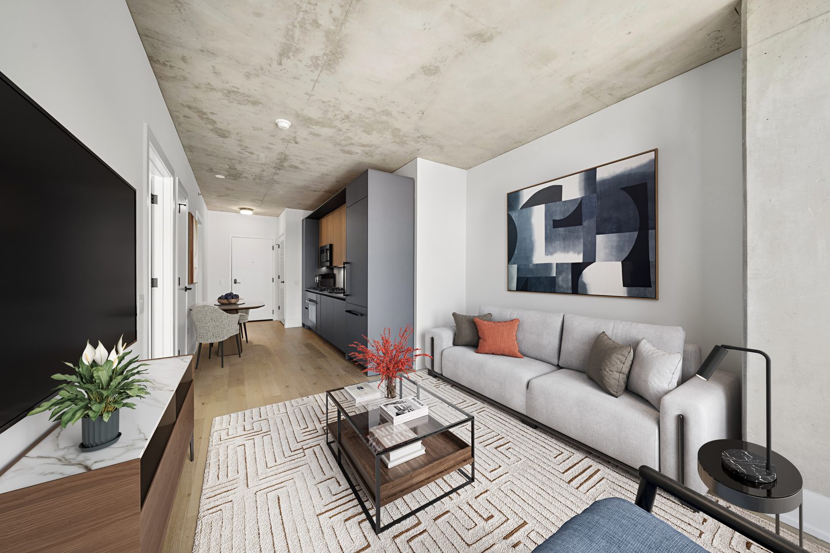 234 West Polk Street, Unit 3211 Chicago, IL 60605 - Photo 5 of 27 a living room with furniture and a flat screen tv