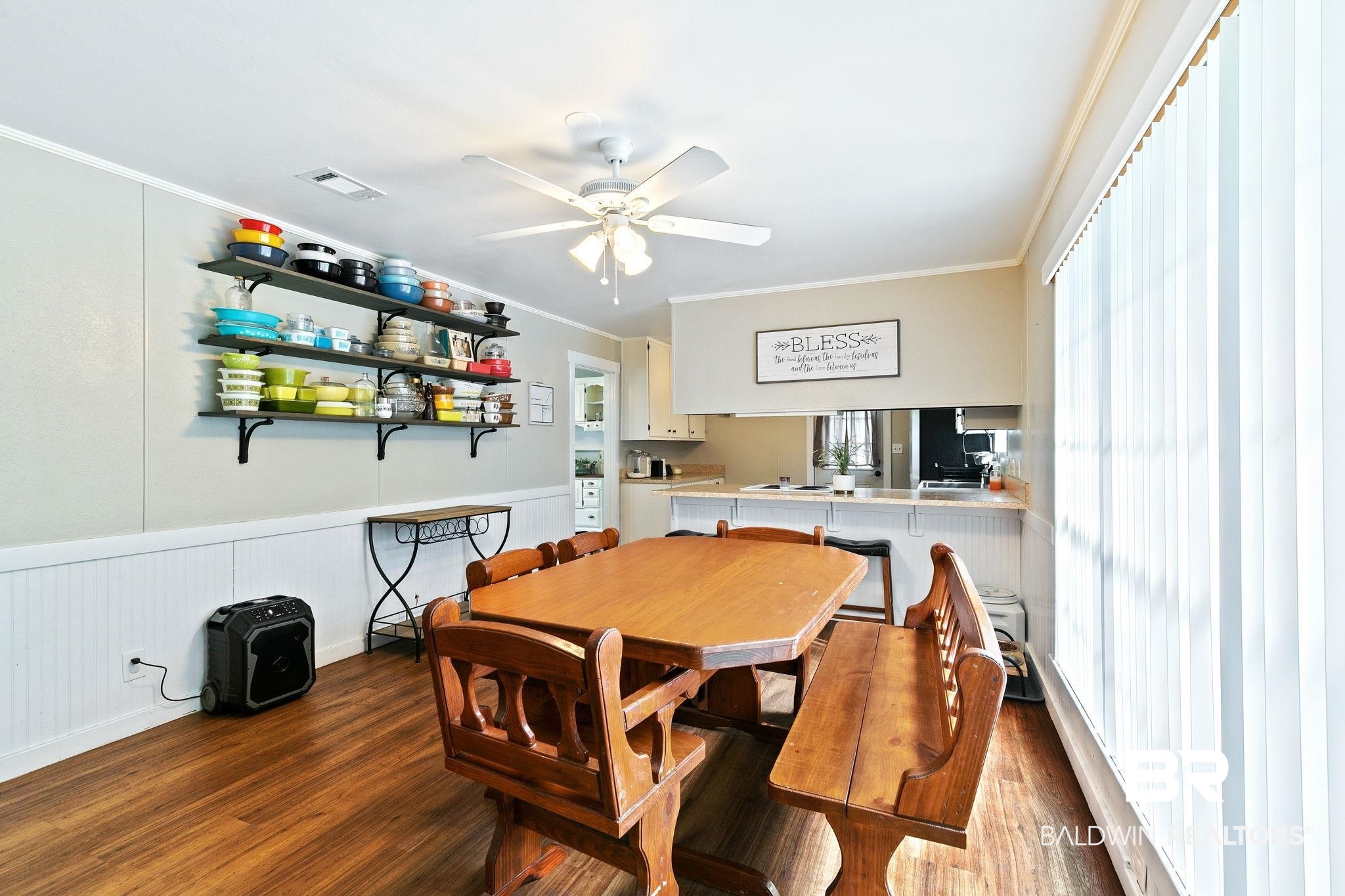 14 Lee Circle Daphne, AL 36527 - Photo 26 of 83 Dining space featuring crown molding, ceiling fan, and hardwood / wood-style floors
