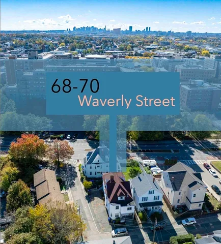 an aerial view of a building with outdoor space