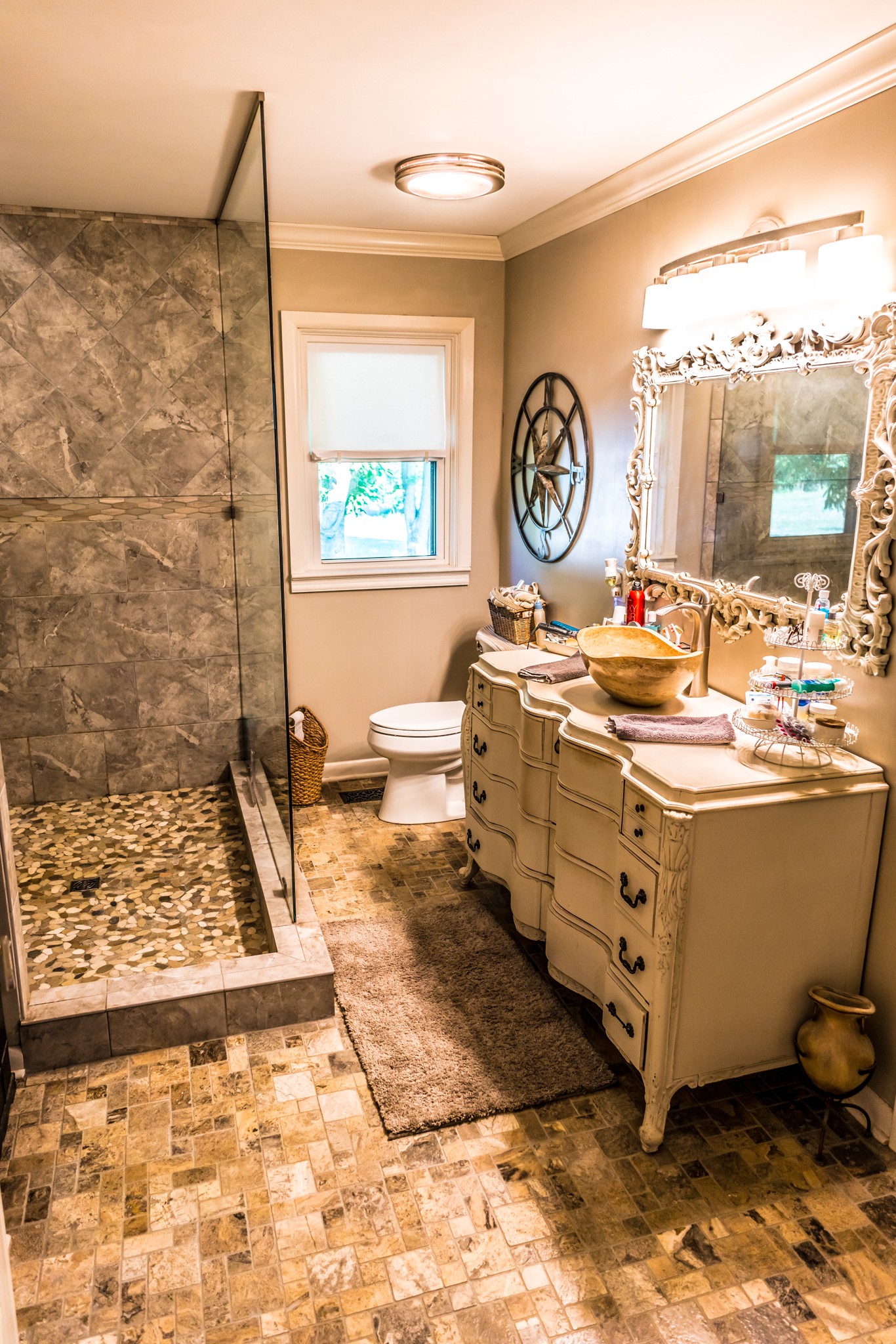 7151 New Chapel Road Springfield, TN 37172 - Photo 18 of 45 Custom Vanity with Tobacco Travertine Vessel Sink