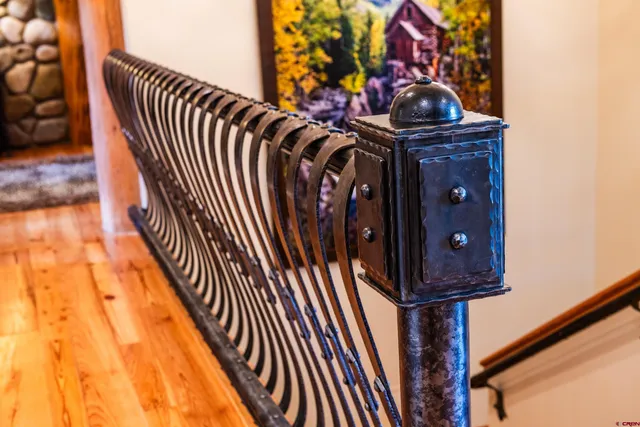 a view of stairs and flowers