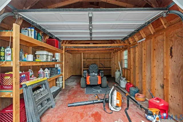 a storage room with furniture