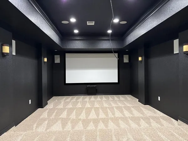 a bathroom with a large mirror