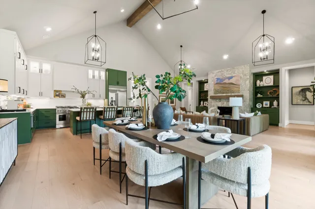 a view of a dining room and livingroom view