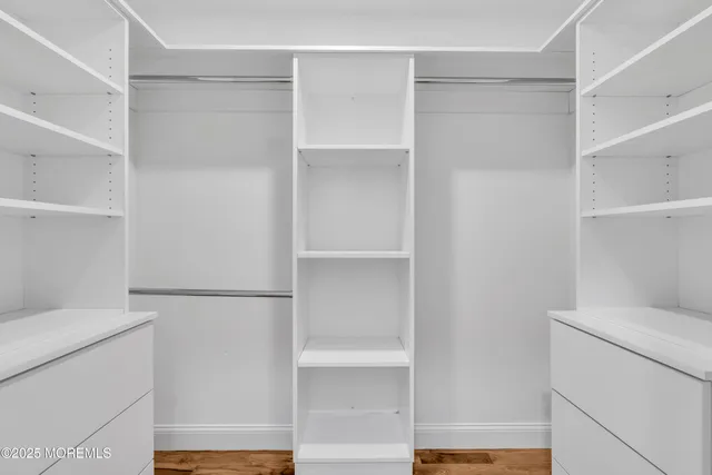 a view of walk in closet with empty racks