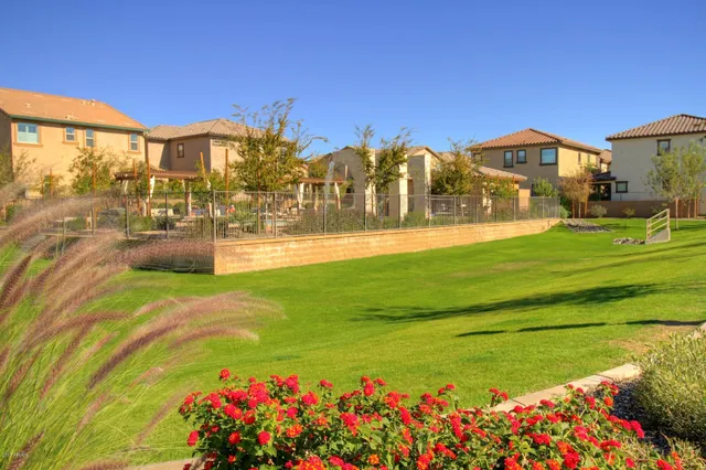 a view of a house with a big yard and potted plants