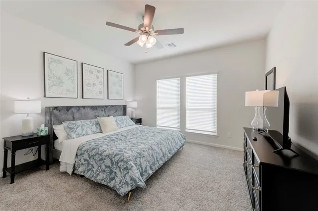 a bedroom with a bed a window and a flat screen television