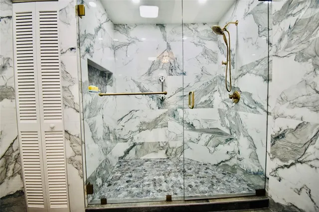 a view of a balcony with wooden floor