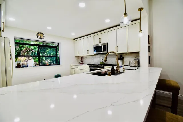 a kitchen with a sink a window and a potted plant