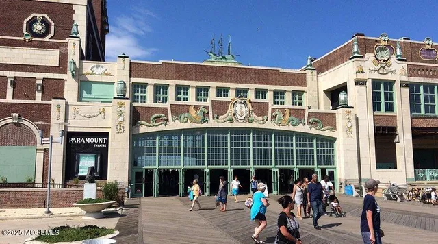 a front view of a building with street view