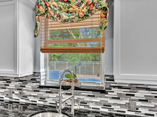 an aerial view of a house with a yard and potted plants
