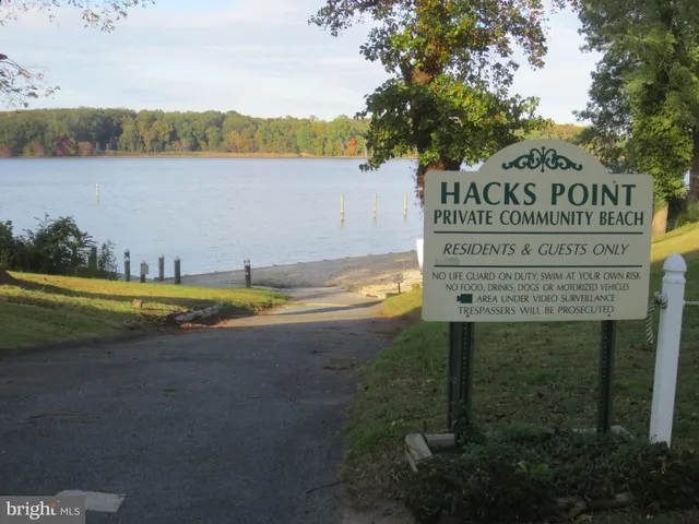 a view of a swimming pool with a lake and trees in the background