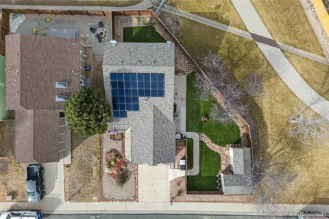 a aerial view of a house with a garden