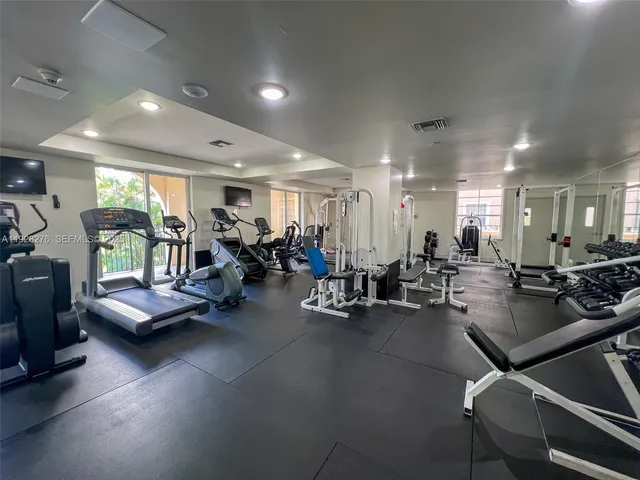 a view of a room with gym equipment