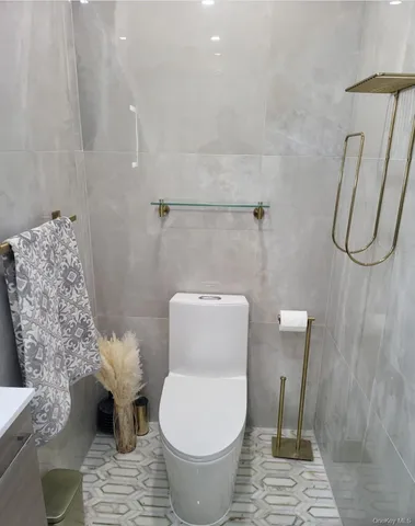 a bathroom with a toilet and a shower