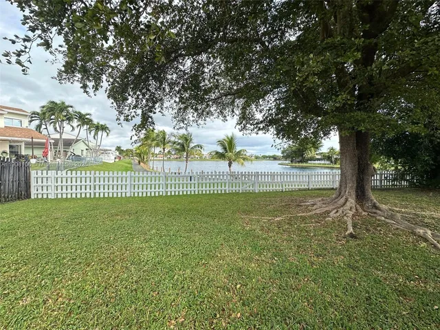 a view of a park with a large trees