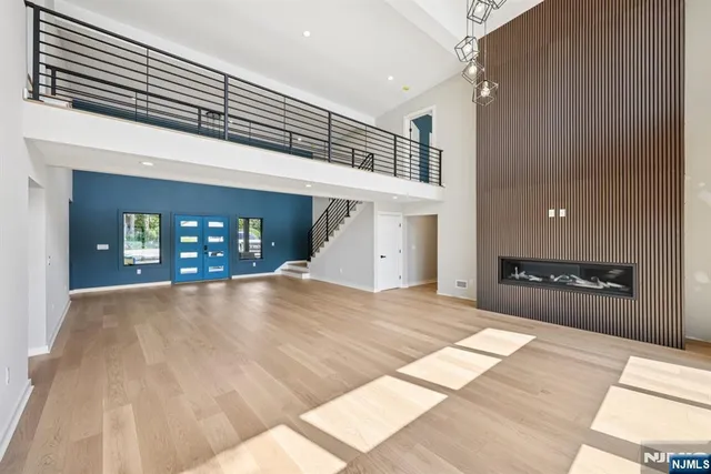 a view of a hallway with a large window
