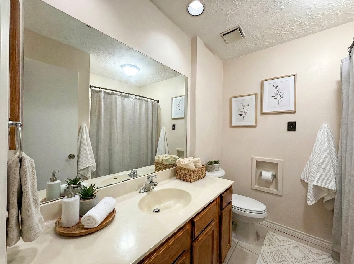 4831 Diehlwood Place Spring, TX 77388 - Photo 10 of 12 a bathroom with a granite countertop sink and a mirror with toilet