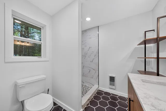 a bathroom with a toilet and a shower