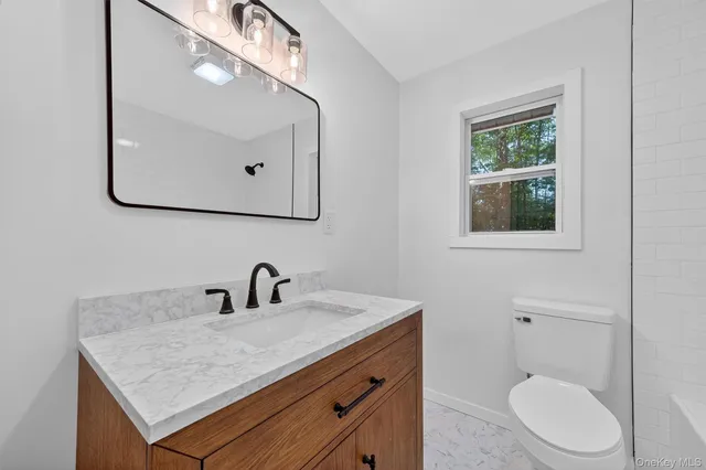 a bathroom with a toilet a sink and mirror