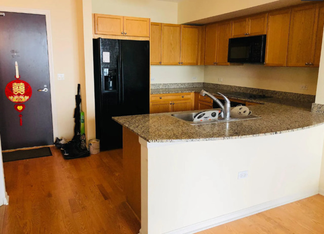807 Davis Street, Unit 2210 Evanston, IL 60201 - Photo 5 of 10 a kitchen with a sink and a refrigerator