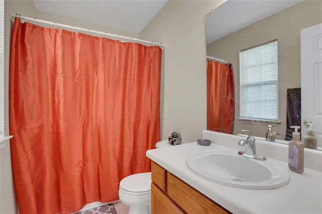 a bathroom with a sink a toilet and a mirror