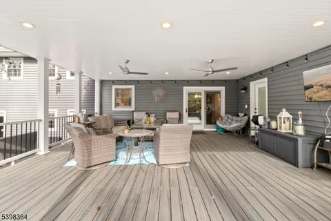 a view of a park with large trees