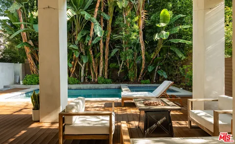 an outdoor space with furniture