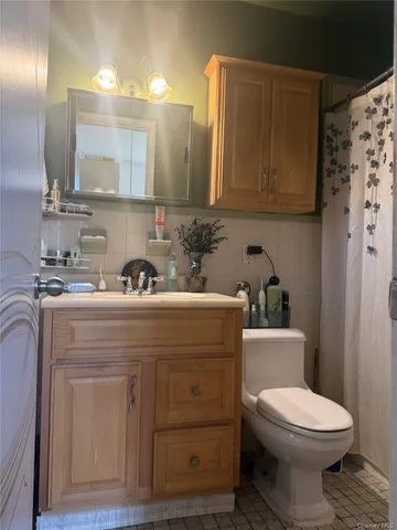 a bathroom with a toilet a sink and mirror