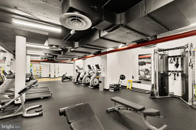 a view of a room with gym equipment