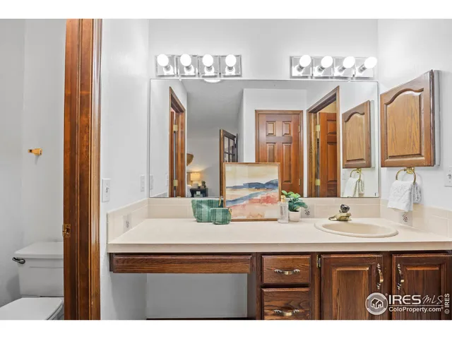 a bathroom with a sink vanity and a mirror