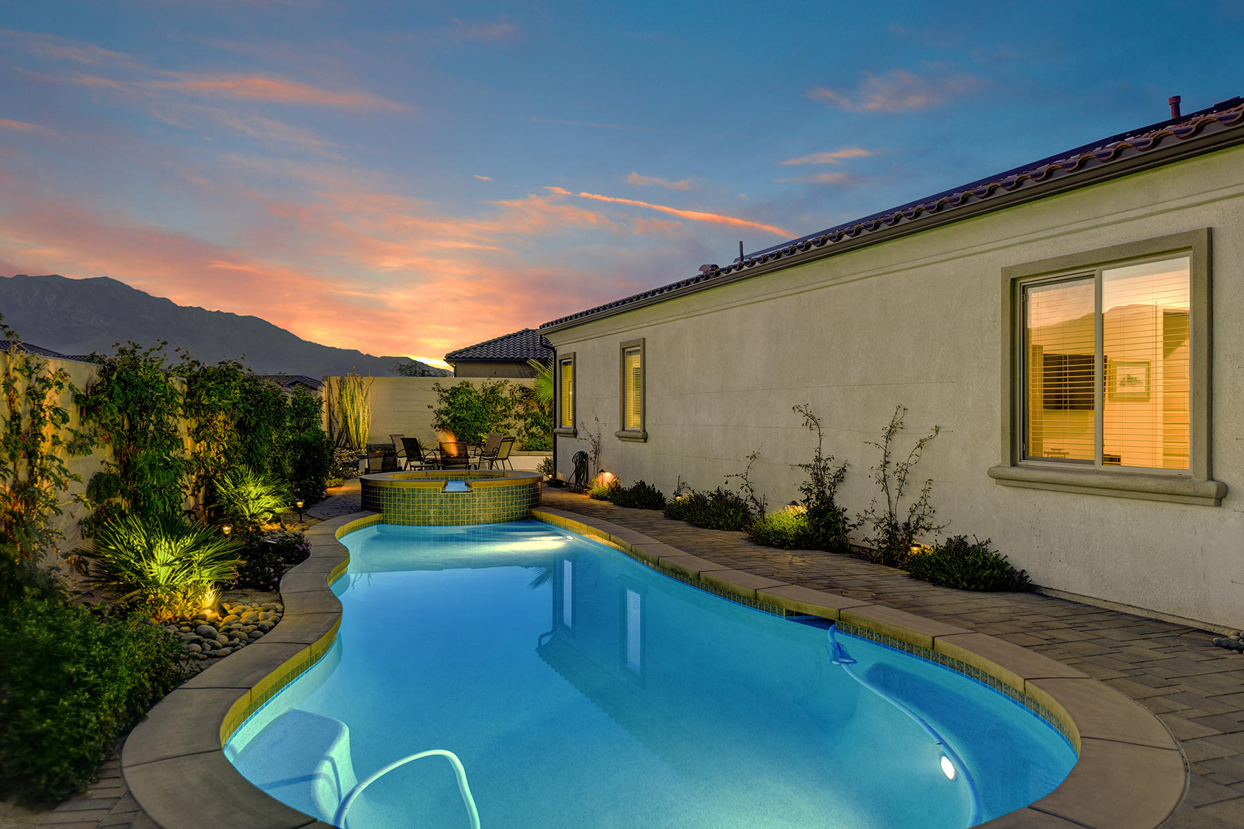 51 Merlot Rancho Mirage, CA 92270 - Photo 39 of 50 082 POOL AND SPA TO HOUSE AND MOUNTAINS
