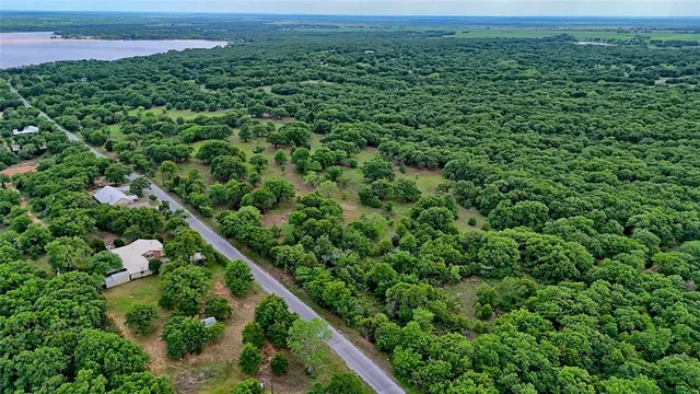an aerial view of a houses with outdoor space and trees