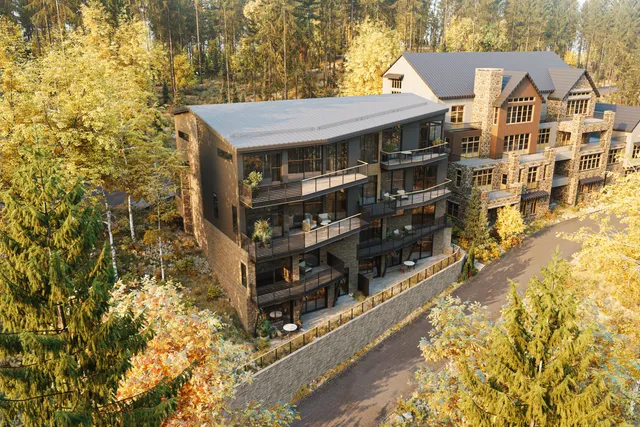 a front view of a building with a street