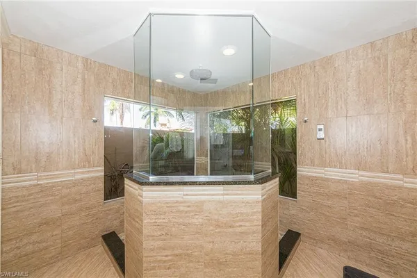 a view of a bathroom with a shower