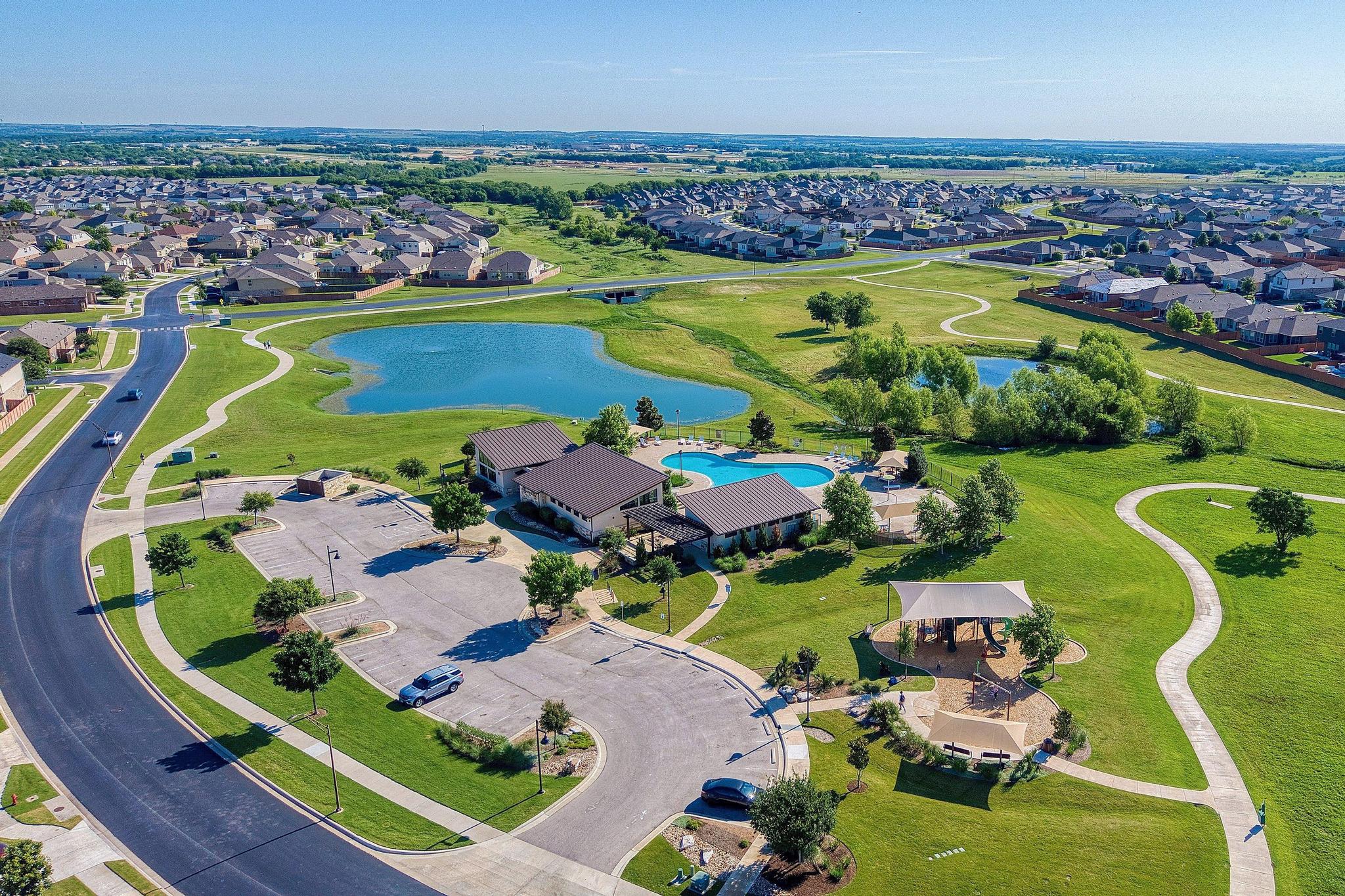 133 Konik Road Georgetown, TX 78626 - Photo 25 of 29 an aerial view of a swimming pool with outdoor seating